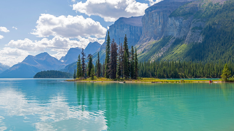 Spirit Island reflection in summer, Jasper national park, Alberta, Canada.